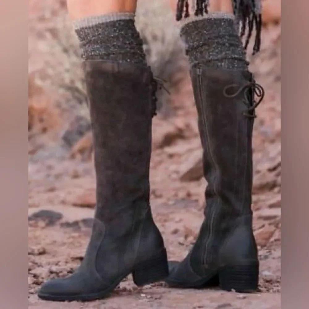 Born Women Felicia Distressed Suede Leather Tall Boots Size 8.5 M